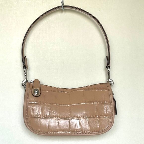 Coach Swinger Bag 20 Croc Embossed Leather Buff Shoulder Bag 80s CP024 Beige - Picture 9 of 10
